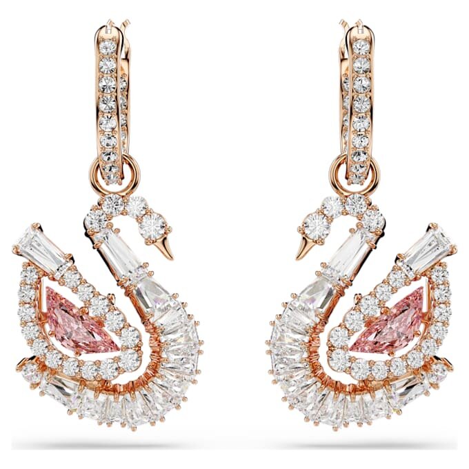 Pendientes de cisne con pavé, cisne, rosa Pendientes de cisne con pavé, cisne, rosa