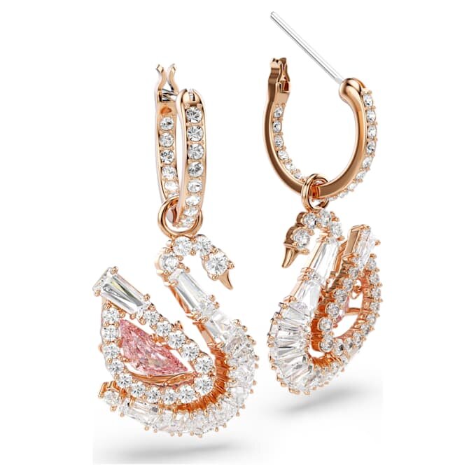 Pendientes de cisne con pavé, cisne, rosa Pendientes de cisne con pavé, cisne, rosa