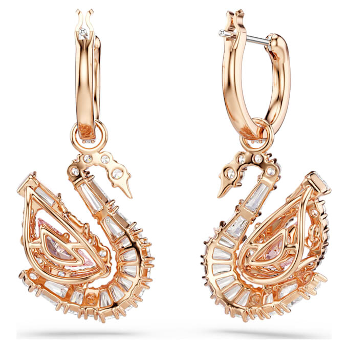 Pendientes de cisne con pavé, cisne, rosa Pendientes de cisne con pavé, cisne, rosa