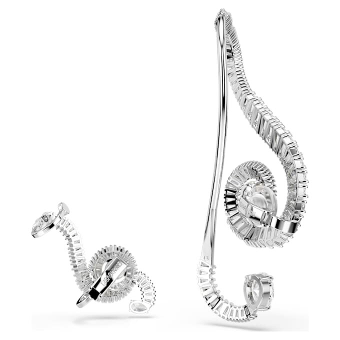 Pendientes de clip Ariana Grande x Swarovski: diseño asimétrico, perla de cristal, corte baguette, blanco, chapado en rodio Pendientes de clip Ariana Grande x Swarovski: diseño asimétrico, perla de cristal, corte baguette, blanco, chapado en rodio