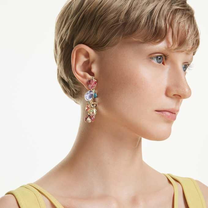 Pendientes de clip Idyllia con cortes variados, frutas, mariquita, multicolores, chapados en tono dorado Pendientes de clip Idyllia con cortes variados, frutas, mariquita, multicolores, chapados en tono dorado