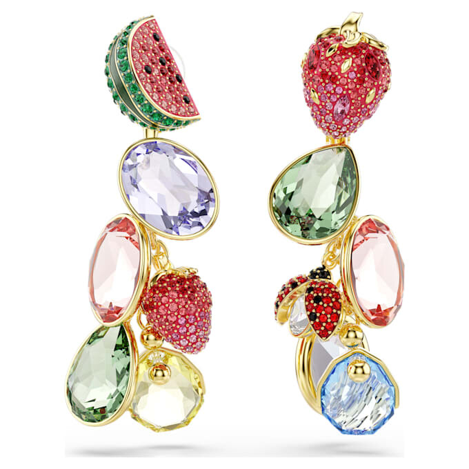 Pendientes de clip Idyllia con cortes variados, frutas, mariquita, multicolores, chapados en tono dorado Pendientes de clip Idyllia con cortes variados, frutas, mariquita, multicolores, chapados en tono dorado