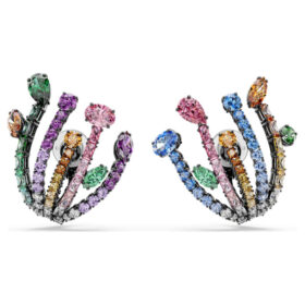 Pendientes de clip «Matrix» con cortes variados, forma de ramo, multicolores, chapados en rutenio