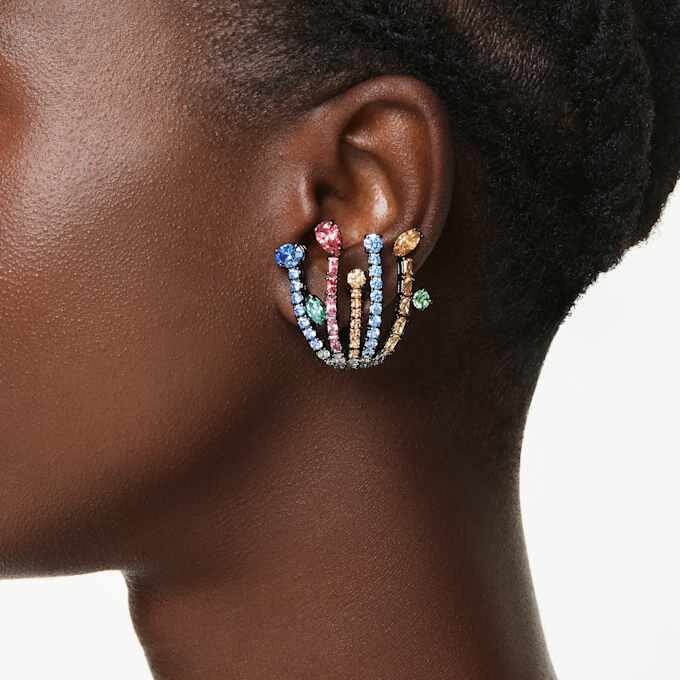 Pendientes de clip «Matrix» con cortes variados, forma de ramo, multicolores, chapados en rutenio Pendientes de clip «Matrix» con cortes variados, forma de ramo, multicolores, chapados en rutenio