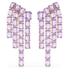 Pendientes de clip Millenia con corte octogonal, estilo candelabro, morados, chapados en tono dorado