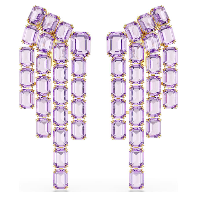 Pendientes de clip Millenia con corte octogonal, estilo candelabro, morados, chapados en tono dorado Pendientes de clip Millenia con corte octogonal, estilo candelabro, morados, chapados en tono dorado