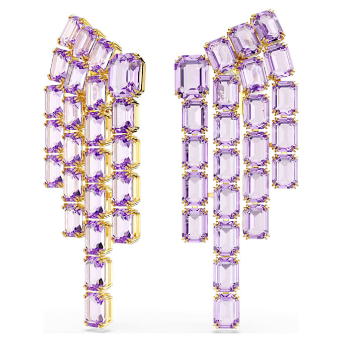 Pendientes de clip Millenia con corte octogonal, estilo candelabro, morados, chapados en tono dorado Pendientes de clip Millenia con corte octogonal, estilo candelabro, morados, chapados en tono dorado