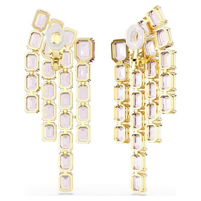 Pendientes de clip Millenia con corte octogonal, estilo candelabro, morados, chapados en tono dorado Pendientes de clip Millenia con corte octogonal, estilo candelabro, morados, chapados en tono dorado