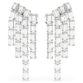 Pendientes de clip Millenia, corte octogonal, estilo candelabro, blancos, chapados en rodio