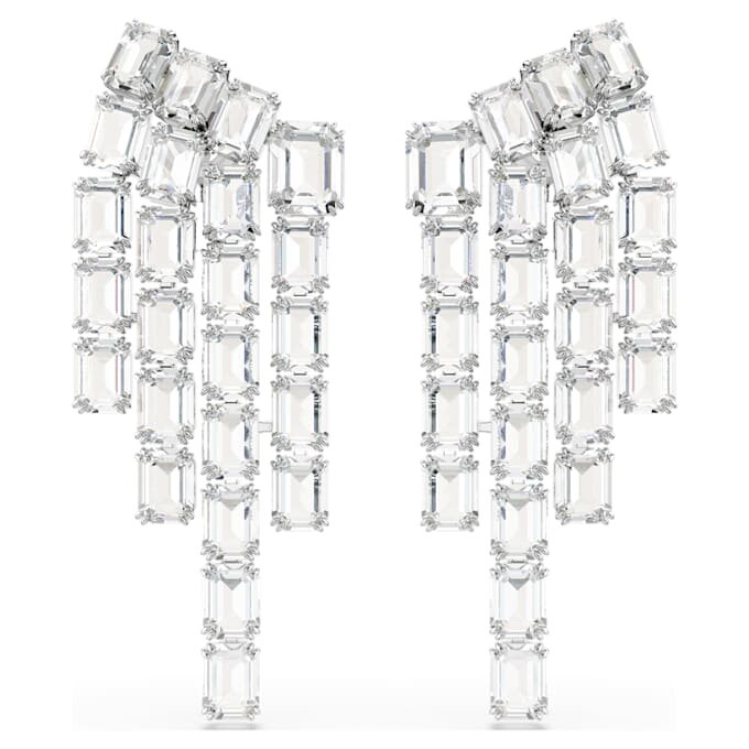 Pendientes de clip Millenia, corte octogonal, estilo candelabro, blancos, chapados en rodio Pendientes de clip Millenia, corte octogonal, estilo candelabro, blancos, chapados en rodio