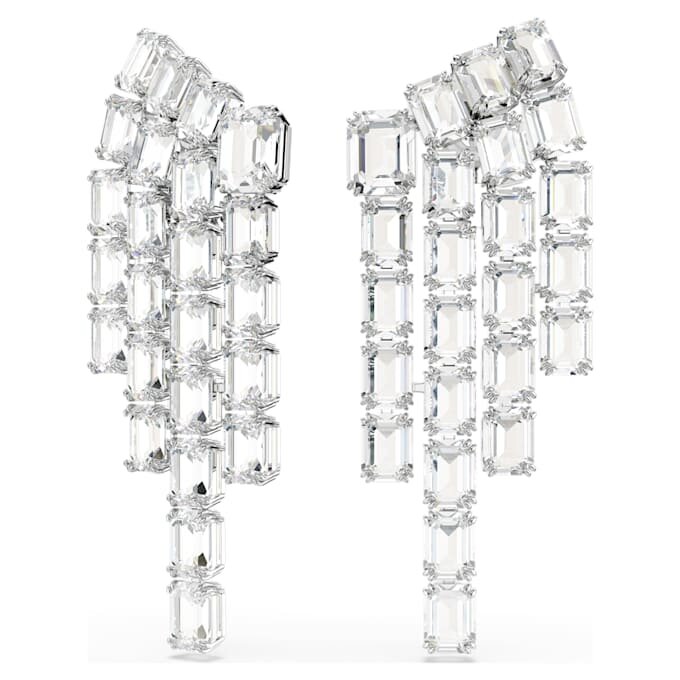 Pendientes de clip Millenia, corte octogonal, estilo candelabro, blancos, chapados en rodio Pendientes de clip Millenia, corte octogonal, estilo candelabro, blancos, chapados en rodio