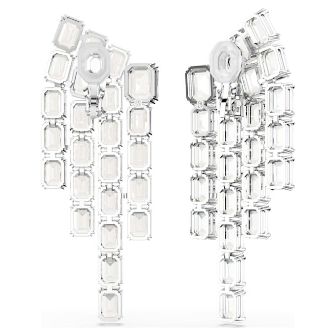 Pendientes de clip Millenia, corte octogonal, estilo candelabro, blancos, chapados en rodio Pendientes de clip Millenia, corte octogonal, estilo candelabro, blancos, chapados en rodio