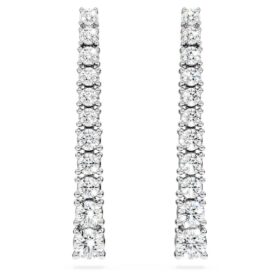 Pendientes de gota «Eternity» con diamantes cultivados en laboratorio, 1,3 ct en total, forma redonda, oro blanco de 14K