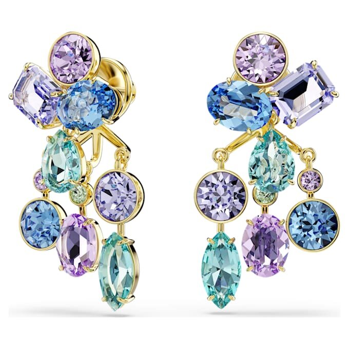 Pendientes Gema con cortes mixtos, multicolores, chapados en tono dorado Pendientes Gema con cortes mixtos, multicolores, chapados en tono dorado
