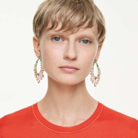 Pendientes Gema de corte mixto, tipo candelabro, multicolores, chapados en tono dorado