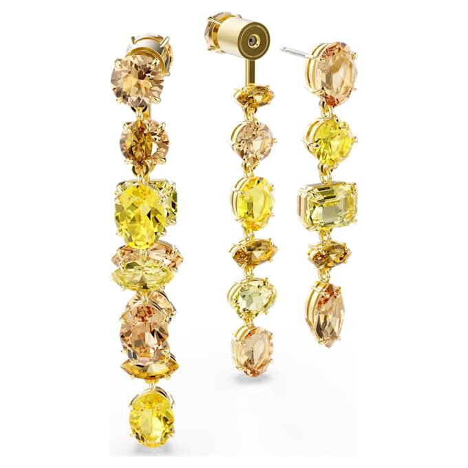 Pendientes Gema Drop: diseño asimétrico, cortes mixtos, largos, amarillos, chapados en tono dorado Pendientes Gema Drop: diseño asimétrico, cortes mixtos, largos, amarillos, chapados en tono dorado