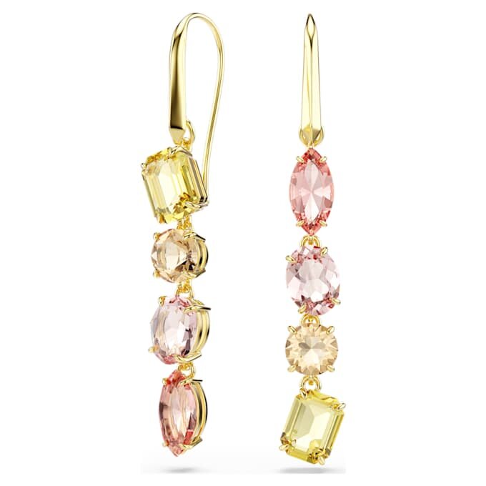 Pendientes Gema Drop: diseño asimétrico, cortes mixtos, rosa, chapados en tono dorado Pendientes Gema Drop: diseño asimétrico, cortes mixtos, rosa, chapados en tono dorado