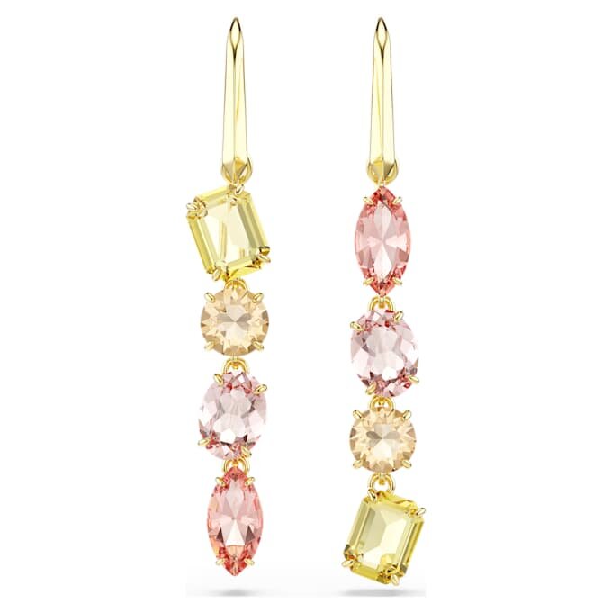 Pendientes Gema Drop: diseño asimétrico, cortes mixtos, rosa, chapados en tono dorado Pendientes Gema Drop: diseño asimétrico, cortes mixtos, rosa, chapados en tono dorado