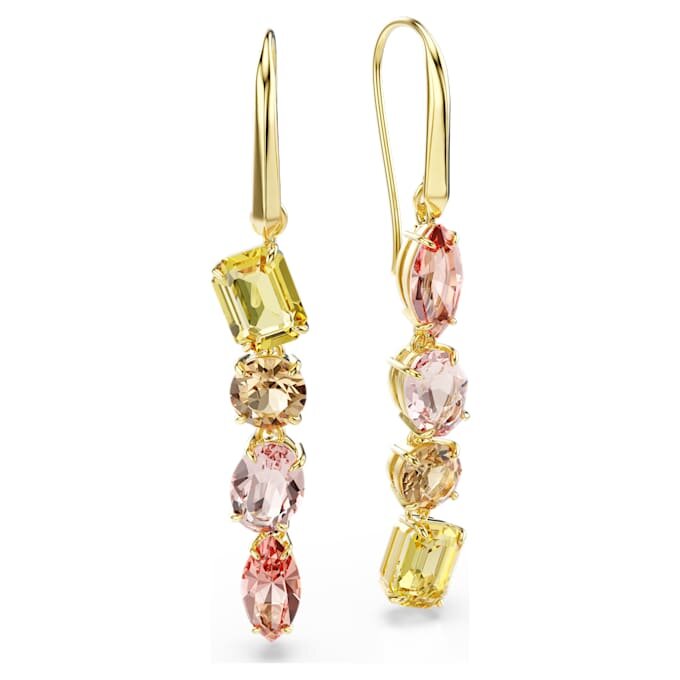Pendientes Gema Drop: diseño asimétrico, cortes mixtos, rosa, chapados en tono dorado Pendientes Gema Drop: diseño asimétrico, cortes mixtos, rosa, chapados en tono dorado
