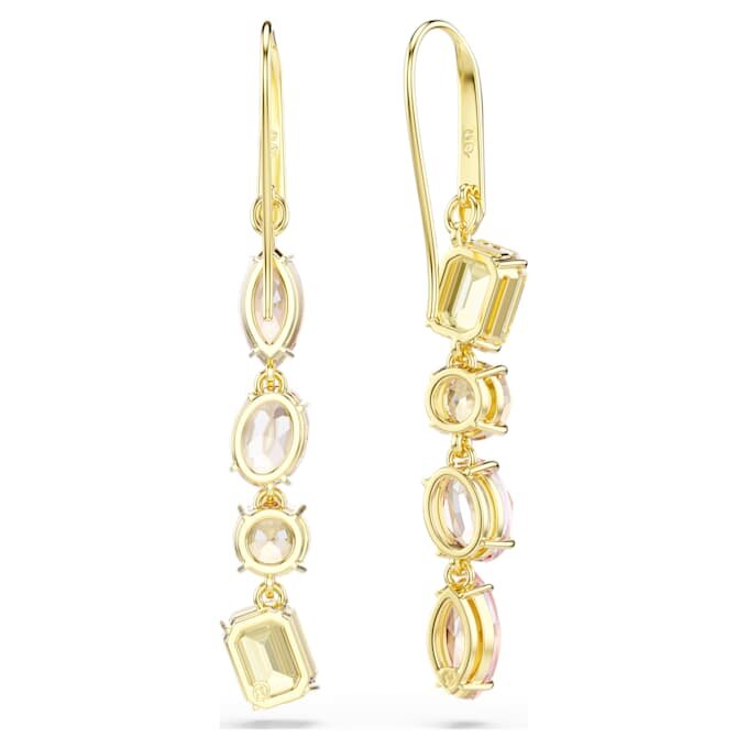Pendientes Gema Drop: diseño asimétrico, cortes mixtos, rosa, chapados en tono dorado Pendientes Gema Drop: diseño asimétrico, cortes mixtos, rosa, chapados en tono dorado