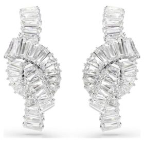 Pendientes Matrix con corte baguette, nudo, blancos, chapados en rodio