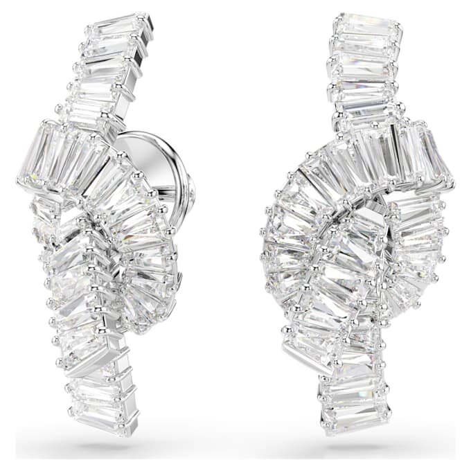 Pendientes Matrix con corte baguette, nudo, blancos, chapados en rodio Pendientes Matrix con corte baguette, nudo, blancos, chapados en rodio
