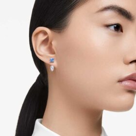 Pendientes Mesmera con cortes variados, desmontables, azules, chapados en rodio