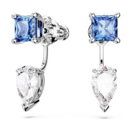 Pendientes Mesmera con cortes variados, desmontables, azules, chapados en rodio