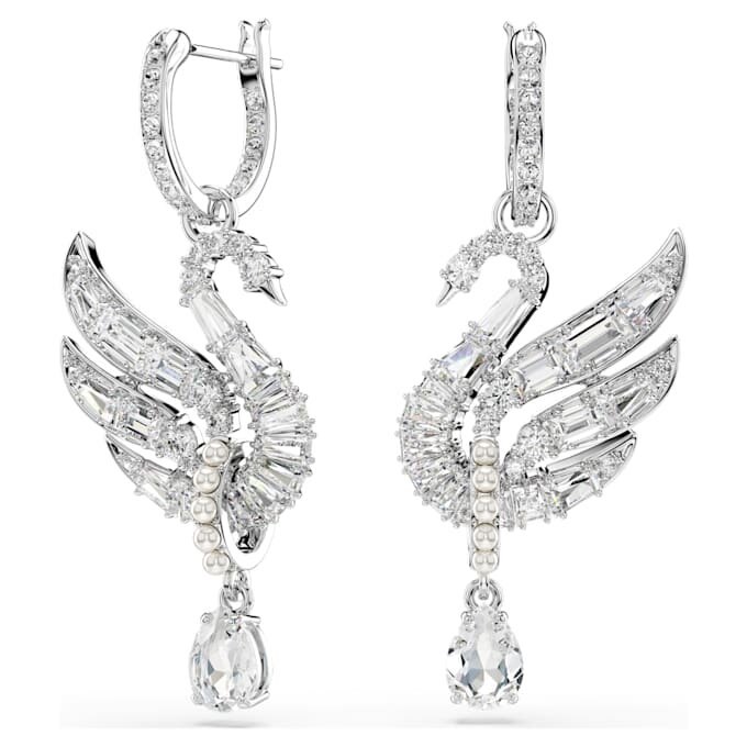 Pendientes Swan Swan, blancos, chapados en rodio Pendientes Swan Swan, blancos, chapados en rodio