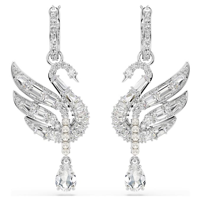 Pendientes Swan Swan, blancos, chapados en rodio Pendientes Swan Swan, blancos, chapados en rodio