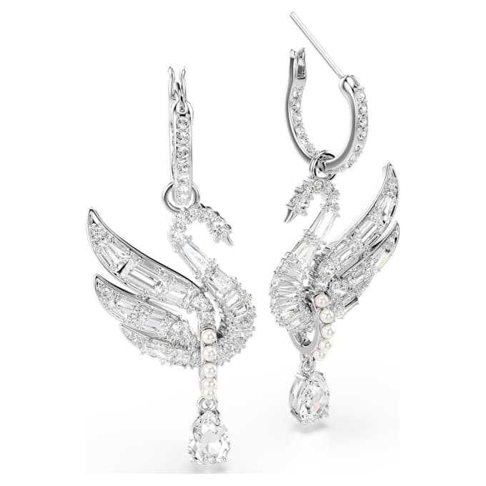 Pendientes Swan Swan, blancos, chapados en rodio Pendientes Swan Swan, blancos, chapados en rodio