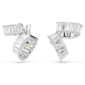 Pendientes tipo «ear cuff» de Ariana Grande X Swarovski con corte baguette, blancos y chapados en rodio