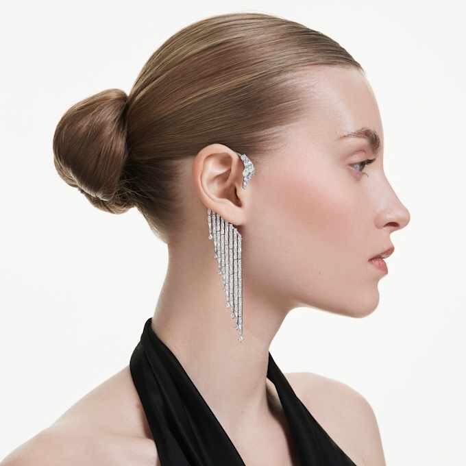 Pendientes tipo «ear cuff» de la Colección Viena: Cisne, blancos, chapados en rutenio Pendientes tipo «ear cuff» de la Colección Viena: Cisne, blancos, chapados en rutenio