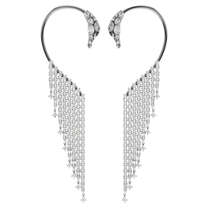 Pendientes tipo «ear cuff» de la Colección Viena: Cisne, blancos, chapados en rutenio Pendientes tipo «ear cuff» de la Colección Viena: Cisne, blancos, chapados en rutenio