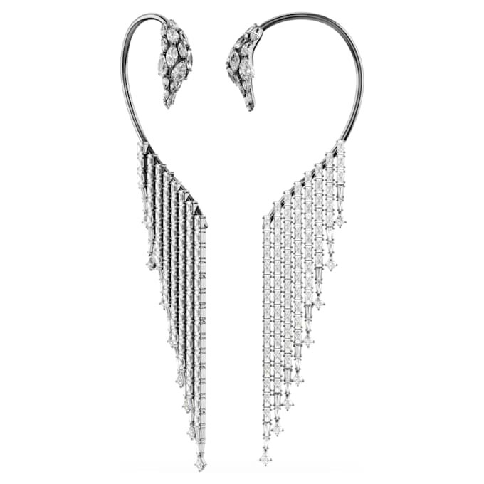 Pendientes tipo «ear cuff» de la Colección Viena: Cisne, blancos, chapados en rutenio Pendientes tipo «ear cuff» de la Colección Viena: Cisne, blancos, chapados en rutenio