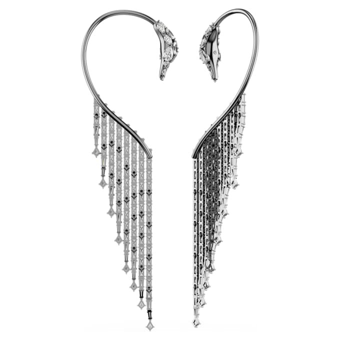 Pendientes tipo «ear cuff» de la Colección Viena: Cisne, blancos, chapados en rutenio Pendientes tipo «ear cuff» de la Colección Viena: Cisne, blancos, chapados en rutenio
