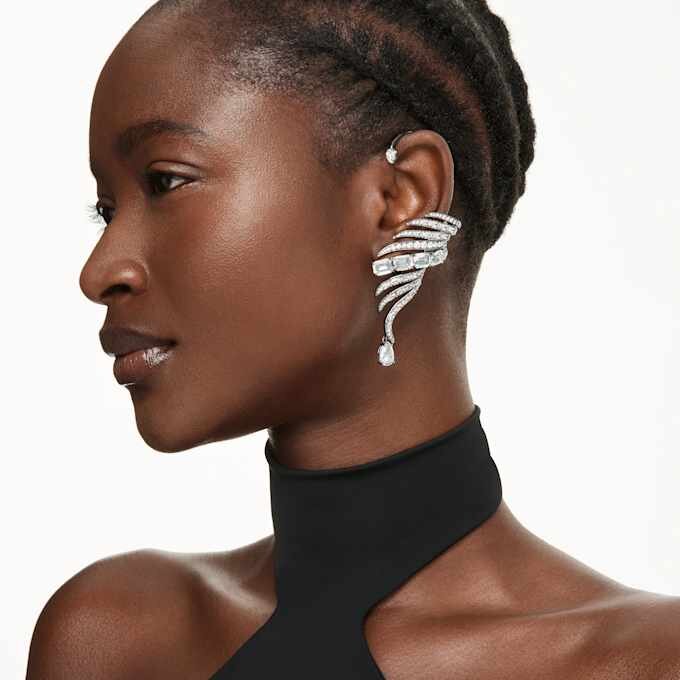 Pendientes tipo «ear cuff» de la colección Vienna con plumas, grandes, blancos, chapados en rutenio Pendientes tipo «ear cuff» de la colección Vienna con plumas, grandes, blancos, chapados en rutenio