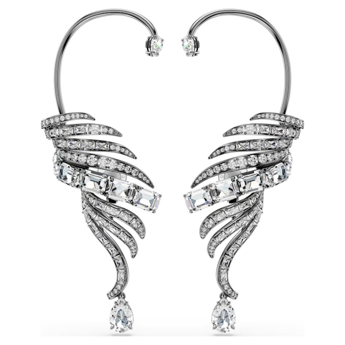 Pendientes tipo «ear cuff» de la colección Vienna con plumas, grandes, blancos, chapados en rutenio Pendientes tipo «ear cuff» de la colección Vienna con plumas, grandes, blancos, chapados en rutenio