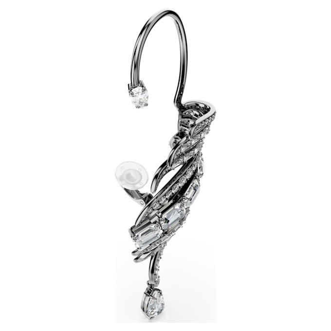 Pendientes tipo «ear cuff» de la colección Vienna con plumas, grandes, blancos, chapados en rutenio Pendientes tipo «ear cuff» de la colección Vienna con plumas, grandes, blancos, chapados en rutenio