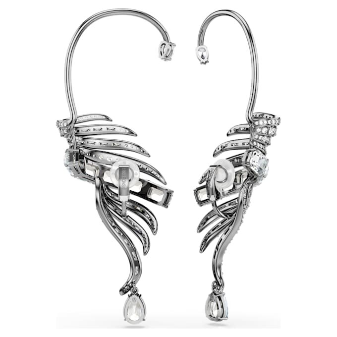Pendientes tipo «ear cuff» de la colección Vienna con plumas, grandes, blancos, chapados en rutenio Pendientes tipo «ear cuff» de la colección Vienna con plumas, grandes, blancos, chapados en rutenio