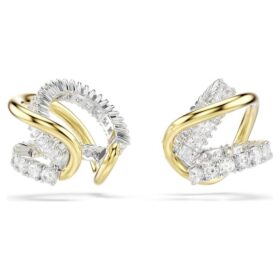 Pendientes tipo «ear cuff» Hyperbola con cortes variados, blancos, acabado en metales mixtos