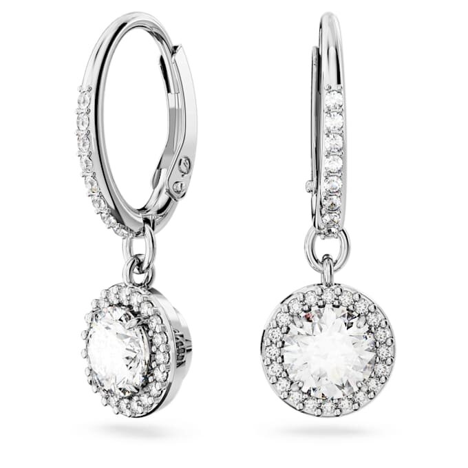Pendientes Una Angelic Drop, corte redondo, pavé, blancos, chapados en rodio Pendientes Una Angelic Drop, corte redondo, pavé, blancos, chapados en rodio
