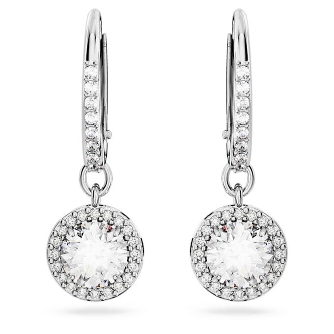 Pendientes Una Angelic Drop, corte redondo, pavé, blancos, chapados en rodio Pendientes Una Angelic Drop, corte redondo, pavé, blancos, chapados en rodio