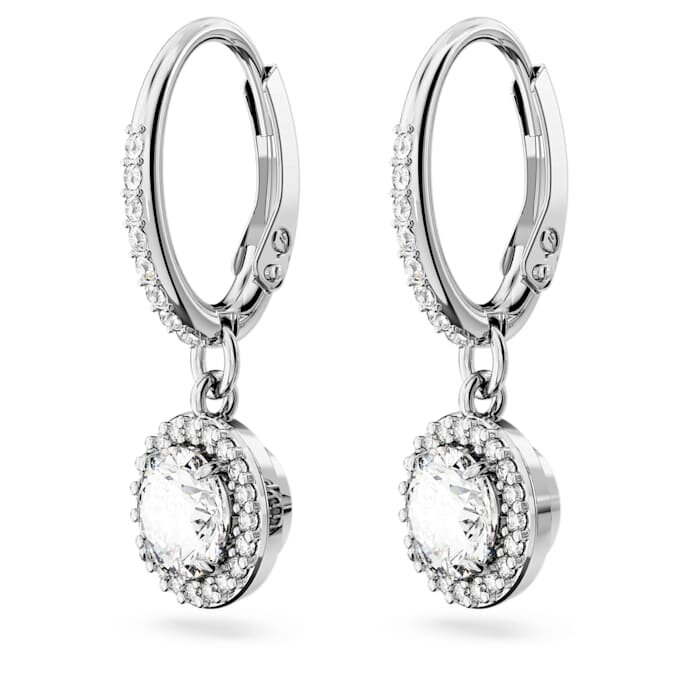 Pendientes Una Angelic Drop, corte redondo, pavé, blancos, chapados en rodio Pendientes Una Angelic Drop, corte redondo, pavé, blancos, chapados en rodio