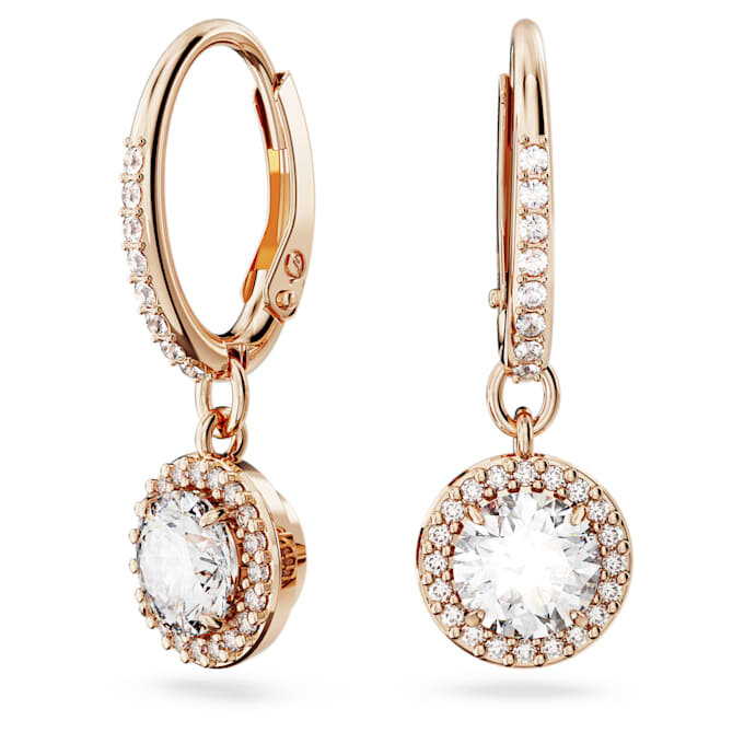 Pendientes Una Angelic Drop, corte redondo, pavé, blancos, chapados en tono oro rosa Pendientes Una Angelic Drop, corte redondo, pavé, blancos, chapados en tono oro rosa