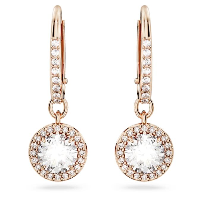 Pendientes Una Angelic Drop, corte redondo, pavé, blancos, chapados en tono oro rosa Pendientes Una Angelic Drop, corte redondo, pavé, blancos, chapados en tono oro rosa