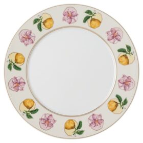 Plato llano Idyllia de porcelana, motivo impreso en cristal, lirio y limón, multicolor