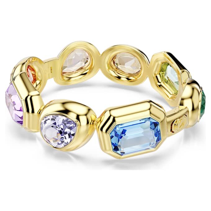 Pulsera Gema con cristales extragrandes, cortes variados, multicolor, chapada en tono dorado Pulsera Gema con cristales extragrandes, cortes variados, multicolor, chapada en tono dorado