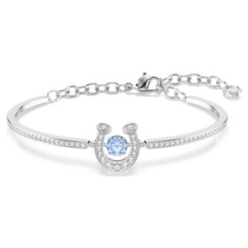 Pulsera Symbolica de corte redondo, pavé, herradura, azul, chapada en rodio