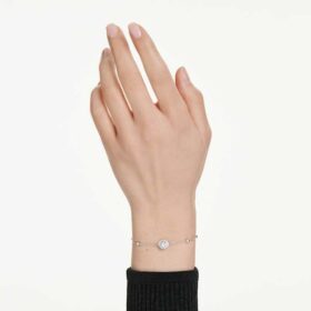 Pulseras Angelic, corte redondo, blanca, chapada en rodio